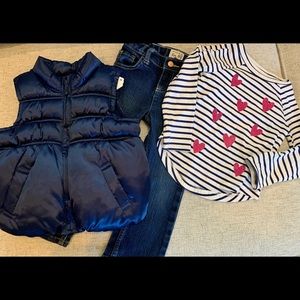 3t Girl Navy Puffer Vest, Shirt & Jean set